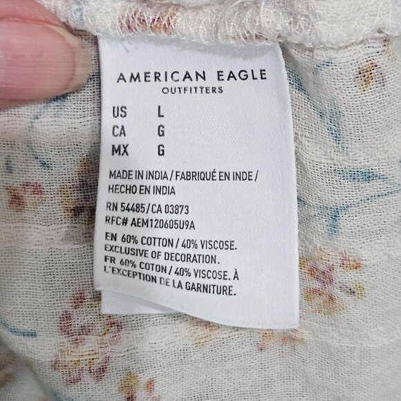 American Eagle Top Floral Button-Up Blouse Large Lace Boho Prairie Peasant Girly - Picture 8 of 11